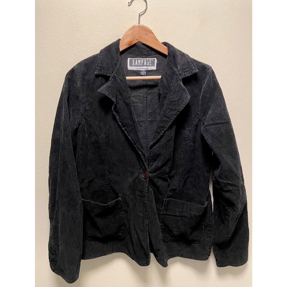 Vintage Rampage Womens Blazer Size Large Black Corduroy Steampunk Goth 90s Y2K
